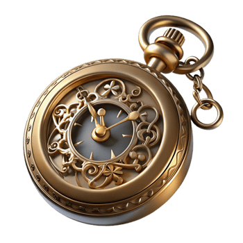 gorgeous iconic Steampunk pocket watch with ornate filigree and Roman numerals with Transparent Background png