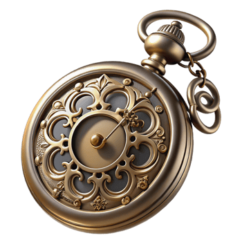 quintessential contemporary Steampunk pocket watch with ornate filigree and Roman numerals with Transparent Background high quality png