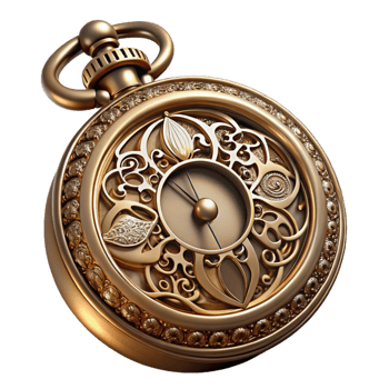 majestic unparalleled Steampunk pocket watch with ornate filigree and Roman numerals with Transparent Background png