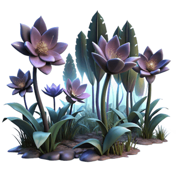 serene artistic Night Blooming Flowers in Dark Forest Transparent Background high quality png