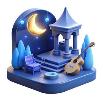 serene rustic Night Music Scene Transparent Cutout Blue Hues professional png
