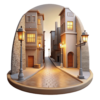 vibrant contemporary Obscured City Street Cutout Transparent Background and Warm Lighting high resolution png