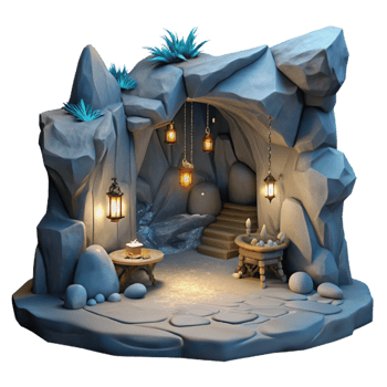magnificent creative Ocean Cliff Cavern Cutout Moonlit Grotto Interior png
