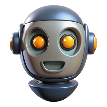 signature industrial Robot head with glowing eyes and expressive face with Transparent Background impeccable png