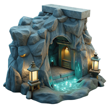 elegant traditional Ocean Cliff Grotto at Night with Transparent Background original png