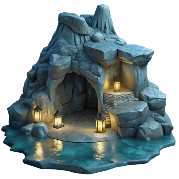 impressive minimalist Ocean Cliff Grotto at Night with Transparent Background high quality png