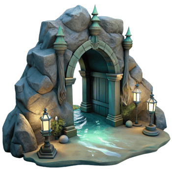 impressive vintage Ocean Cliff Grotto Entrance Cutout Moonlit Scene premium png