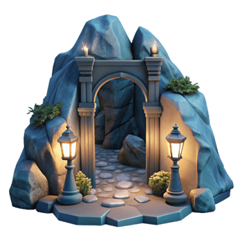 beautiful classic Ocean Cliff Grotto Entrance Cutout Moonlit Scene premium png