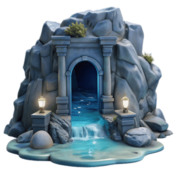 impressive artistic Ocean Cliff Grotto Moonlit Entrance Transparent Background original png