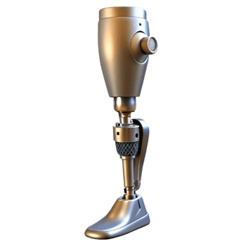 stunning romantic surreal Advanced prosthetic leg, metallic structure, hydraulic actuators with Transparent Background 4K png