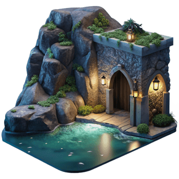 dramatic artistic Ocean Cliff Grotto Cutout Moonlit Entrance View exclusive png