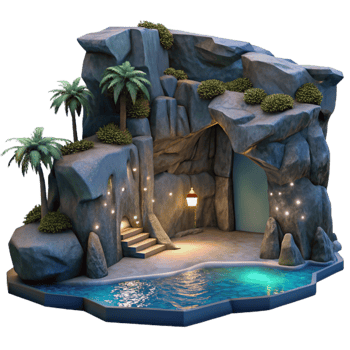 magnificent creative Ocean Cliff Grotto Cutout Moonlit Entrance View png