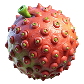beautiful energetic organic Alien fruit with strange textures and vibrant colors with Transparent Background museum quality png