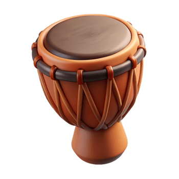 bold exquisite Concept art style, isolated cutout of a tribal musician's hand-drum made of animal hide and wood with Transparent Background sharp png