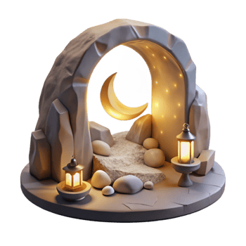 serene creative Ocean Cliff Grotto with Moonlit Entrance Cutout premium png