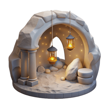 serene traditional Ocean Cliff Grotto with Moonlit Entrance Cutout exclusive png