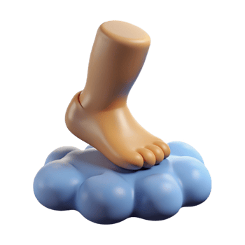 stunning signature Concept art style, isolated cutout of a single human foot stepping on a cloud with Transparent Background png