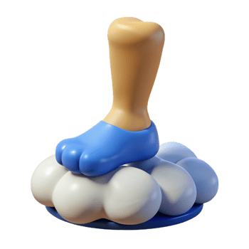 mesmerizing playful modern Concept art style, isolated cutout of a single human foot stepping on a cloud with Transparent Background artisan png