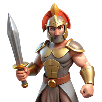 sumptuous playful contemporary Ares, God of War, holding a sword, with Transparent Background artisan png