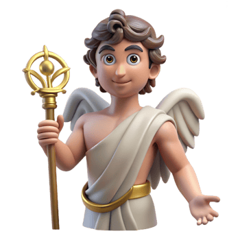 dynamic stunning Hermes, Messenger God, holding caduceus, with Transparent Background museum quality png