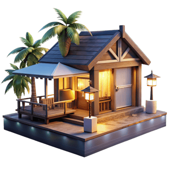 dramatic modern Oceanfront Sundowner Villa Transparent Background Dusk Light premium png