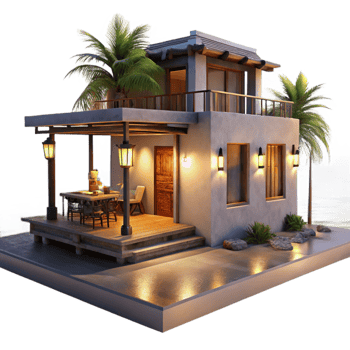beautiful vintage Oceanfront Sundowner Villa Transparent Background Dusk Light authentic png