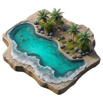 elegant minimalist Ocean Shoreline Cutout Aerial View Turquoise Water Isolated original png