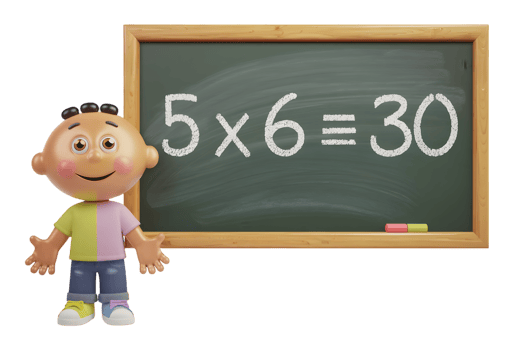 Cheerful cartoon child displays simple math equation on chalkboard. png