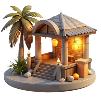 dramatic contemporary Oceanside Sundowner Retreat Cutout with Golden Hour Lighting high resolution png