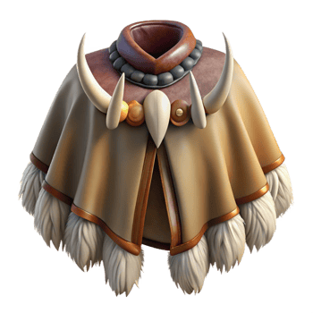 ethereal wonderful Concept art style, isolated cutout of a tribal hunter's fur cloak with claw and tooth adornments with Transparent Background ultra HD png