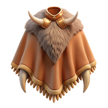 striking exemplary Concept art style, isolated cutout of a tribal hunter's fur cloak with claw and tooth adornments with Transparent Background png