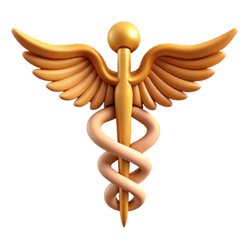 quintessential baroque Caduceus, Hermes' staff, symbol of medicine, with Transparent Background expertly shot png