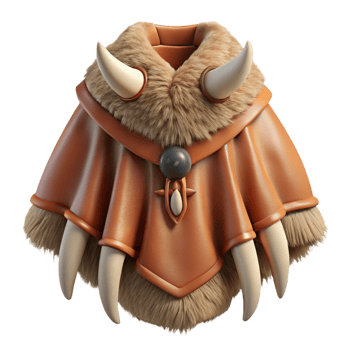 remarkable retro Concept art style, isolated cutout of a tribal hunter's fur cloak with claw and tooth adornments with Transparent Background artisan png