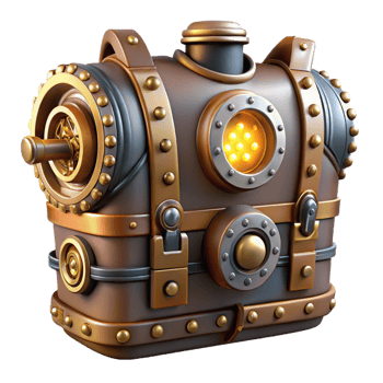 tranquil majestic Steampunk chest plate with gears, pipes, and glowing lights with Transparent Background high resolution png