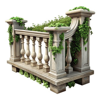 vibrant creative Overgrown Balcony Railing Isolated Vintage Style exclusive png