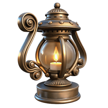 sumptuous whimsical minimalist Steampunk lamp with intricate filigree and a flickering gaslight with Transparent Background professional png