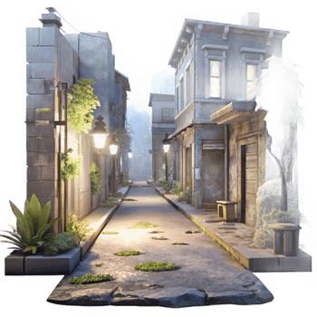 wonderful traditional Overgrown City Street at Night Cutout Transparent Background premium png