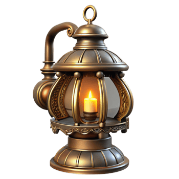 immaculate mysterious geometric Steampunk lamp with intricate filigree and a flickering gaslight with Transparent Background exclusive png