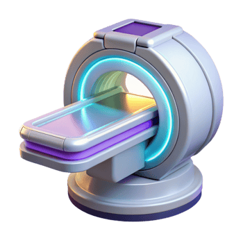 majestic energetic impressionist Hyper-specific, professional render of a futuristic, compact medical scanner with holographic interface with Transparent Background sharp png