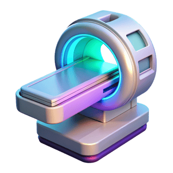 vibrant sought-after Hyper-specific, professional render of a futuristic, compact medical scanner with holographic interface with Transparent Background png