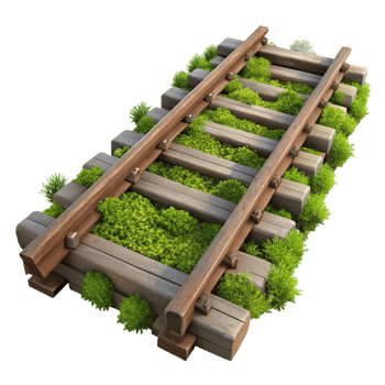 serene artistic Overgrown Railroad Tracks Isolated Element premium png