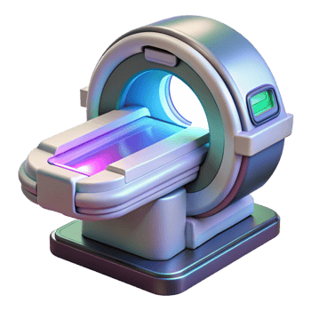enchanting signature Hyper-specific, professional render of a futuristic, compact medical scanner with holographic interface with Transparent Background png