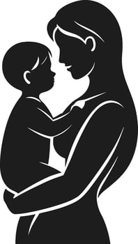 Elegant Mother and Baby Silhouette - Heartwarming Family Bond Illustration vector