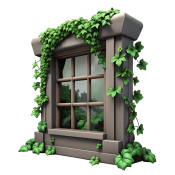 extraordinary traditional Overgrown Window with Ivy Isolated Dark Green Leaves exclusive png