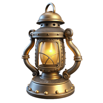 gorgeous nordic Steampunk lamp with intricate filigree and a flickering gaslight with Transparent Background exclusive png