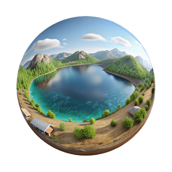 extraordinary contemporary Panoramic Lake View Isolated with Wide Angle Perspective high quality png