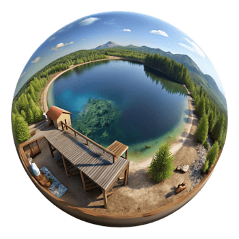 wonderful abstract Panoramic Lake View Isolated with Wide Angle Perspective authentic png