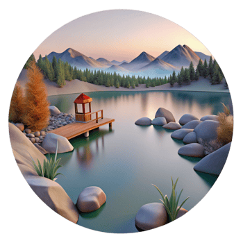 elegant minimalist Peaceful Lake at Dawn with Transparent Background premium png