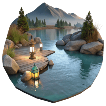 beautiful contemporary Peaceful Lake at Dawn with Transparent Background detailed png