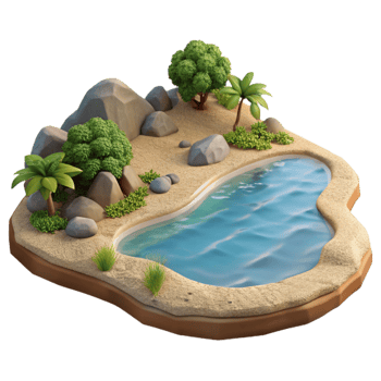 dramatic creative Peaceful Lake Shore with Sandy Beach Transparent Background exclusive png